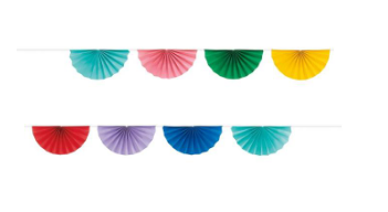 Multi coloured paper fan garland rainbow colours