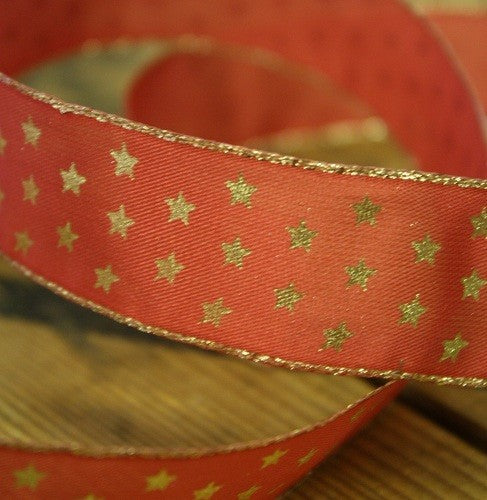 Ribbon - Wired Gold Stars, 25mmx20m, Available in Green, White & Purple