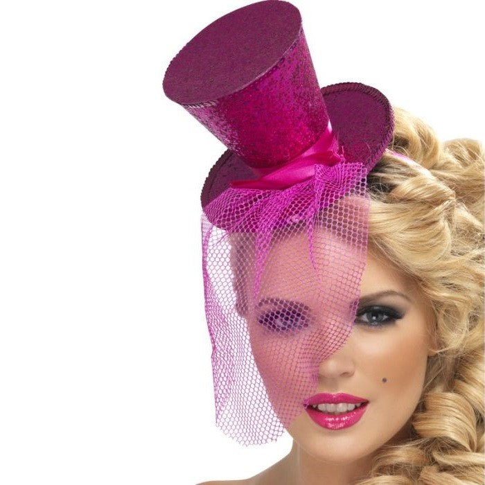 Headware - Mini Pink Glitter Top Hat on Headband