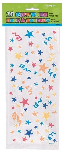 20x Stars and Swirls Cellophane Party Bags with Twist Ties