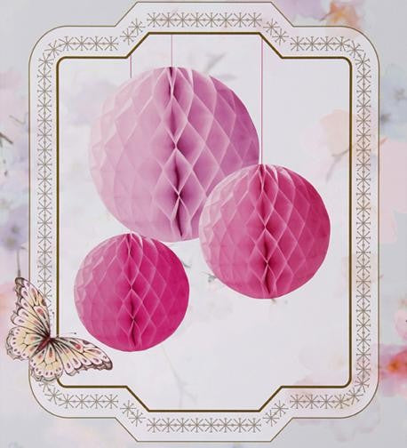 3 x Honeycomb Ball Decorations - Pink Mix