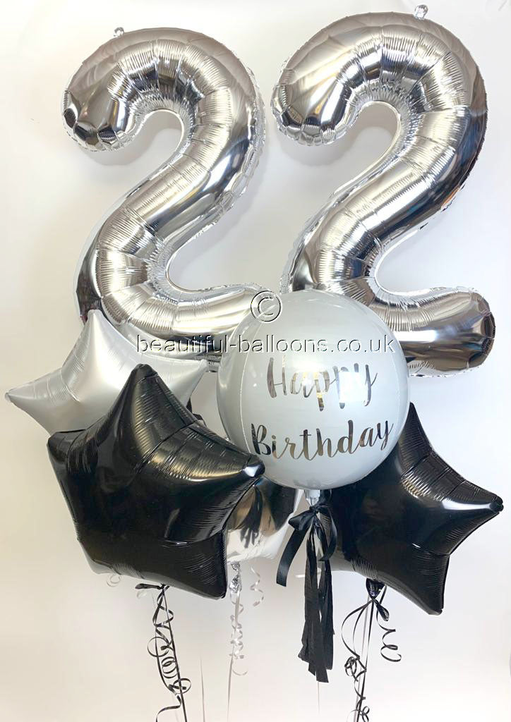 Black and Silver 22nd Balloon Bunch