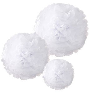 Pom Poms White in Mixed Sizes  (pack of 3)
