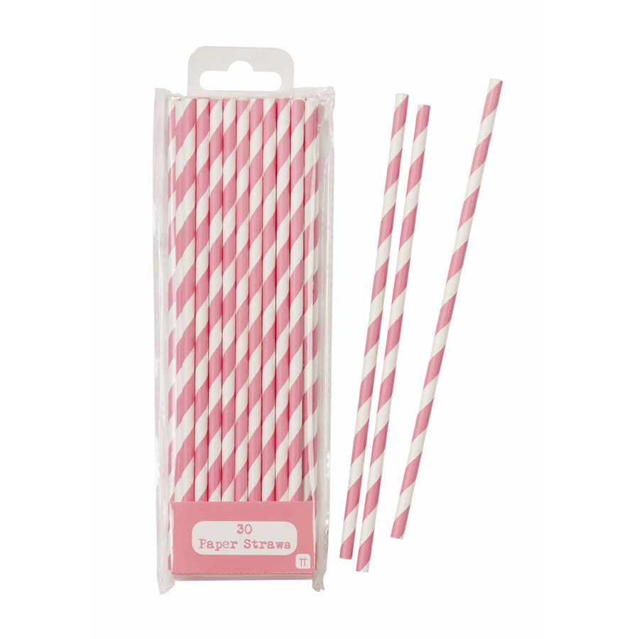 Straws - Pink & White Stripey Paper Straws x 30 Wedding - Party