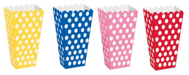 30 Colourful Polka Dot Treatboxes with 30 Cellophane Bags