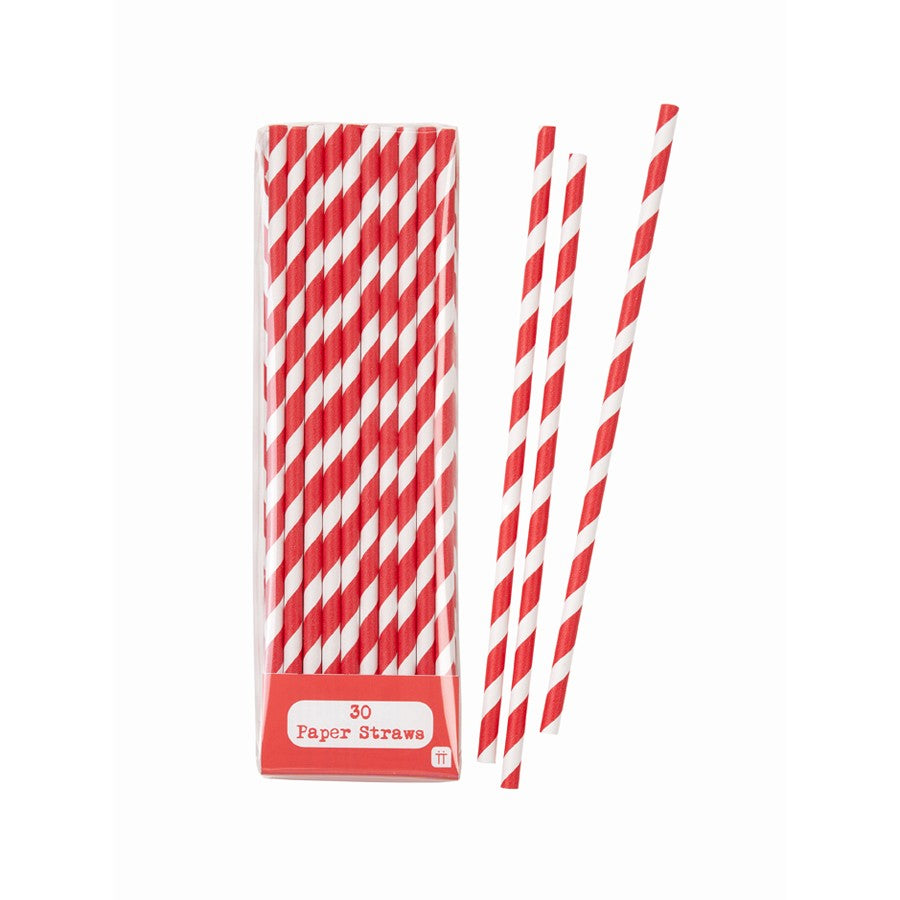 Straws - Red & White Stripey Paper Straws x 30 Wedding - Party