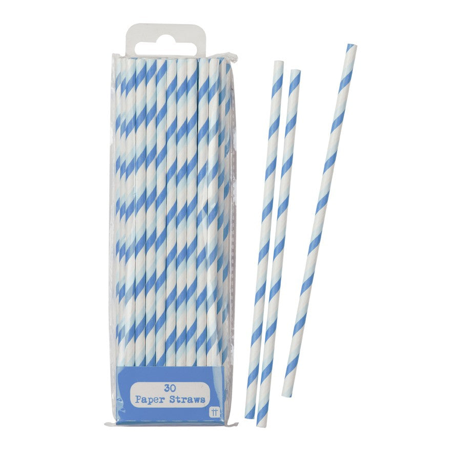 Straws - Blue & White Stripey Paper Straws x 30 Wedding - Party