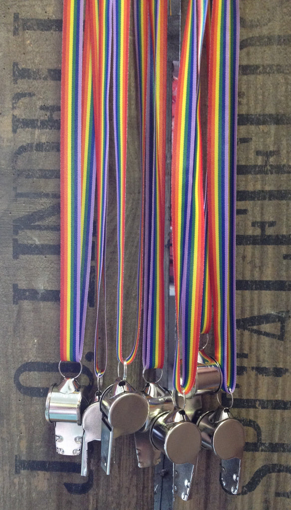 Accesories - 6 Metal Whistles with Rainbow Ribbon