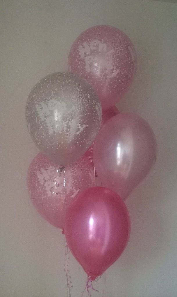 Mixed Pink Hen Party Range Pearlised Latex Balloons with Curling Ribbon