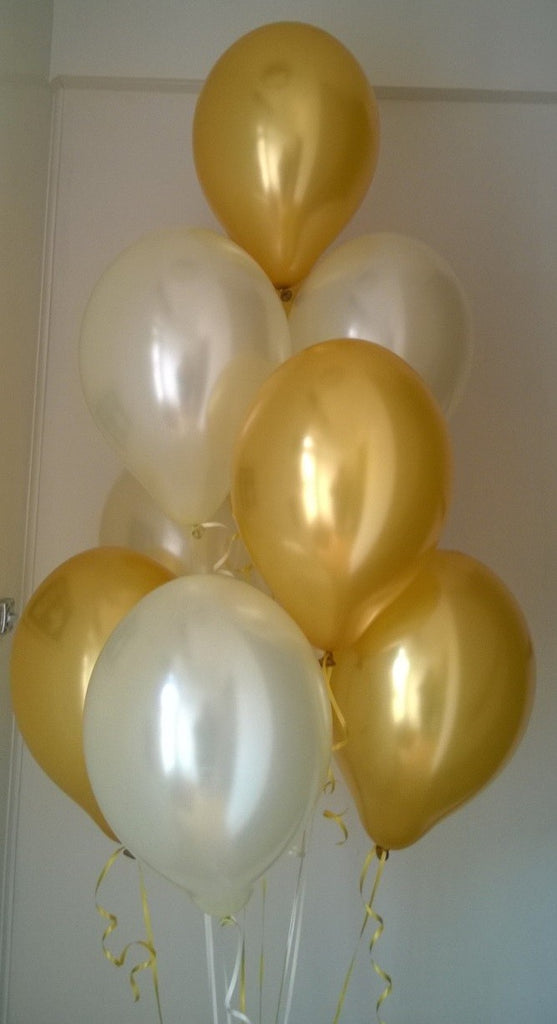 Glamorous Gold Range Pearlised Latex Balloons with Curling Ribbon