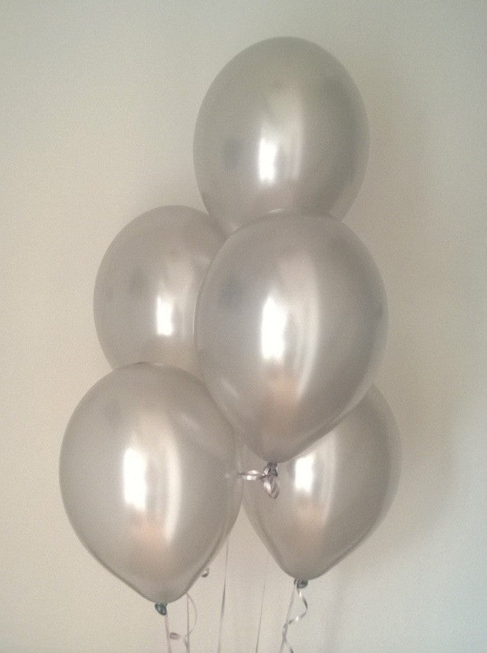 Silver Range Pearlised Latex Balloons with Curling Ribbon