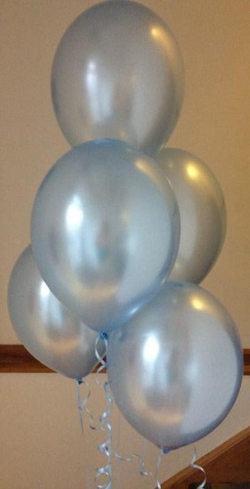 Powder Blue Pearlised Latex Balloons with Curling ribbon