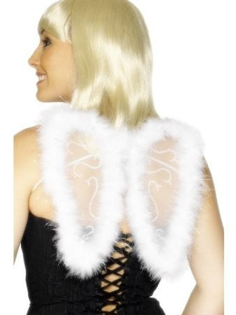 Wings - White Mini Glitter Wing with Marabou Edging