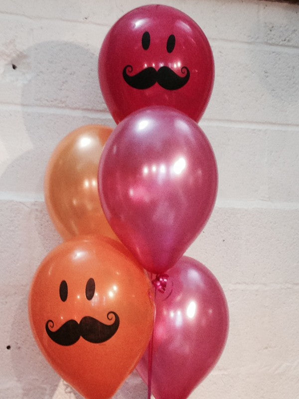 Pearlised Balloons, Moustache, Fuchsia Pink & Orange (Helium Quality)