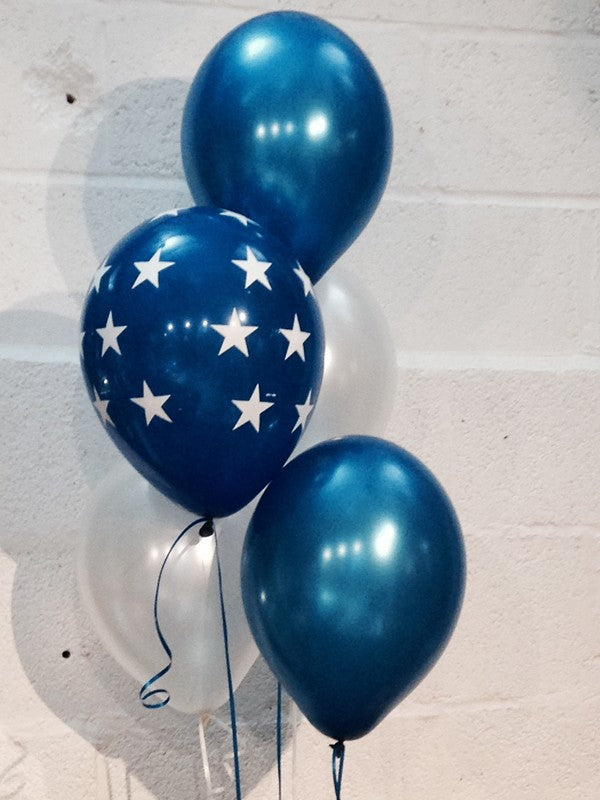 Pearlised Balloons, Blue Stars, Navy Blue and White (Helium Quality)