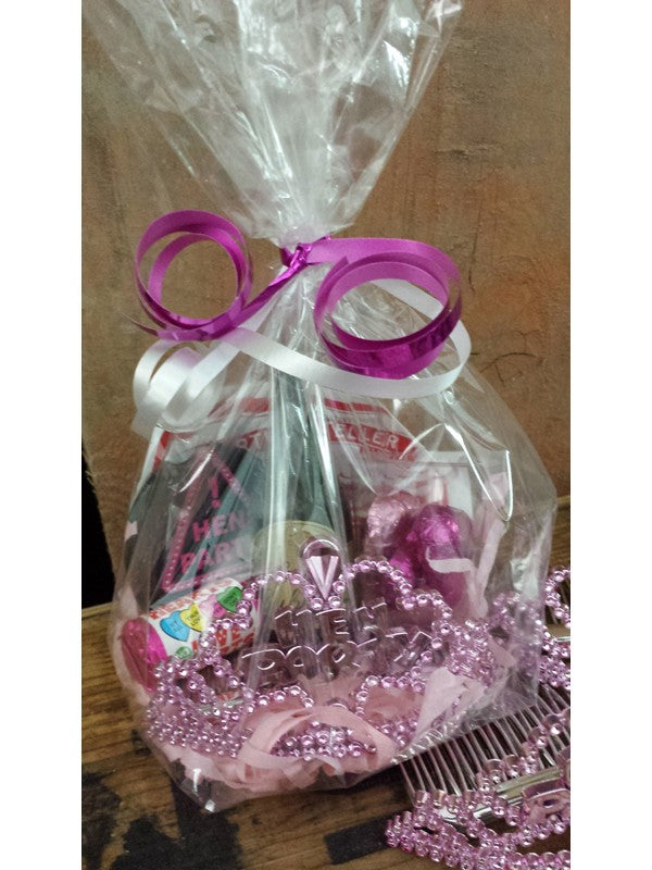 6x Hen Night Treats Party Bags - Mini Tiara, Champagne Bubbles, Party Badge, Shot Glass, Future Telling Fish & Sweets!