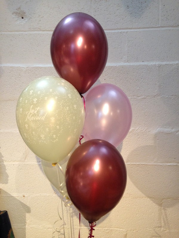 Burgundy, Ivory & Pale Pink Pearlised Just Married Wedding Range Latex Balloons (Helium Quality)