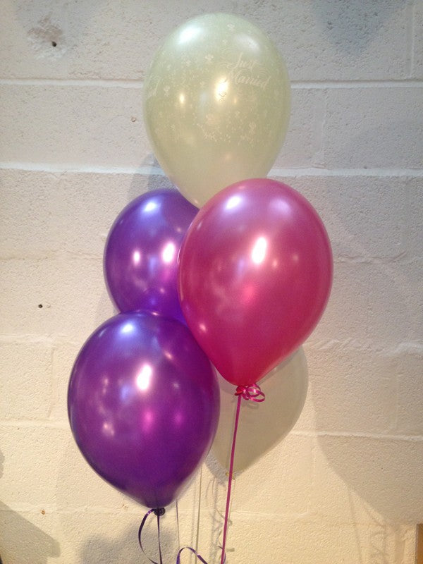 Fuchsia Pink, Purple & Ivory Pearlised Just Married Wedding Range Latex Balloons (Helium Quality)