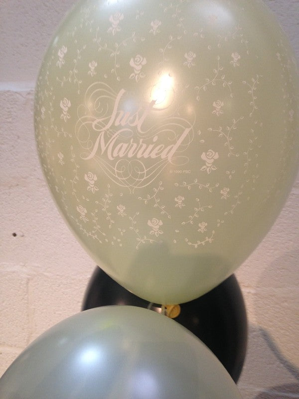 Black, & Ivory Pearlised Just Married Wedding Range Latex Balloons (Helium Quality)
