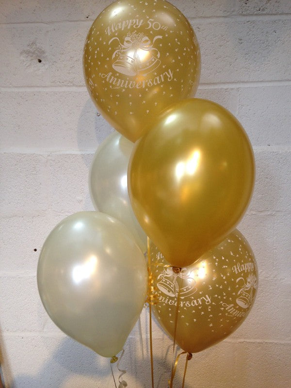 Golden Wedding (50th Anniversary) Pearlised Balloons, Gold & Ivory (Helium Quality)
