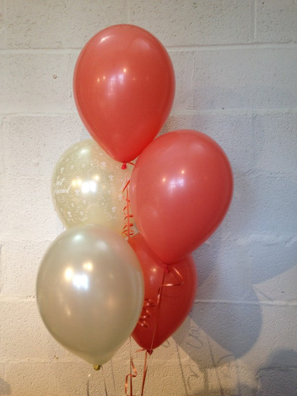 Coral & Ivory Pearlised Just Married Wedding Range Latex Balloons (Helium Quality)