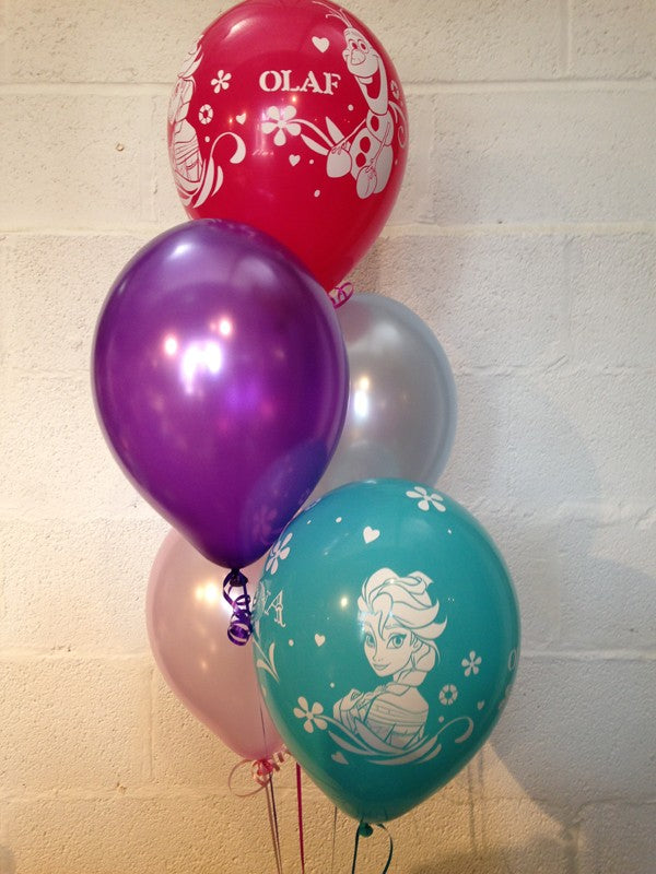 Disney's Frozen Characters and Pearlised Latex Balloons (Helium Quality)
