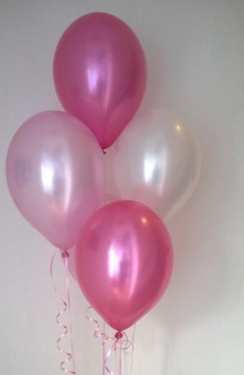 Pink Range  UNFILLED Pearlised Latex Balloons with Curling Ribbon