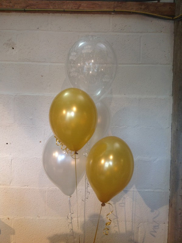 Gold, Silver and 'Happy Birthday' Range Pearlised Latex Balloons with Curling Ribbon