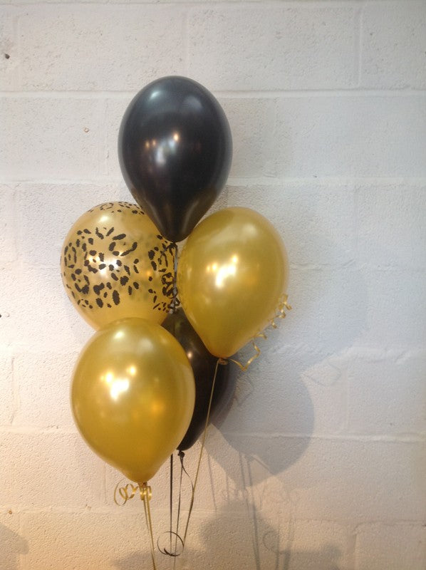 Leopard Print Black & Gold Pearlised Latex Balloons (Helium Quality)