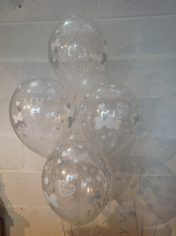 Clear Mr & Mrs Pearlised Balloons, Wedding Range (Helium Quality)UNFILLED