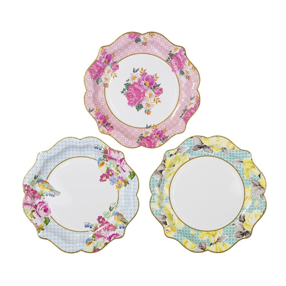 12x Small Paper Plates - Vintage Floral Design