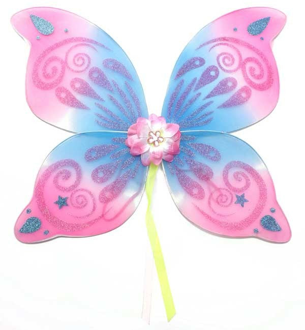 Wings - Pink and Blue with Glittery Swirls