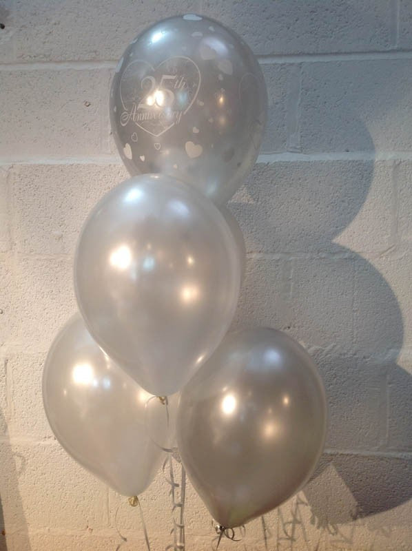 Silver Wedding (25th Anniversary) Pearlised Balloons, Silver & White (Helium Quality)