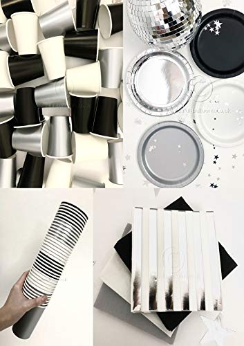 Black, Silver & White Stylish and Chic Party Kit - Cups, Napkins and Plates! Complete Kit