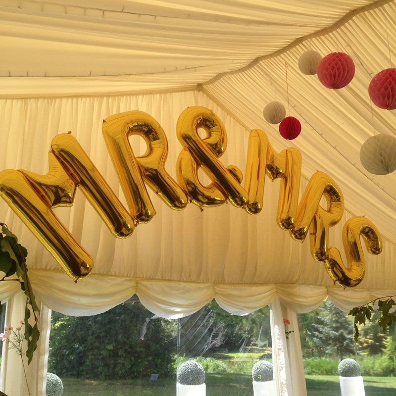 Jumbo Gold 'Mr & Mrs' 34" Foil Large Letters Arch - Perfect for Weddings! INFLATED