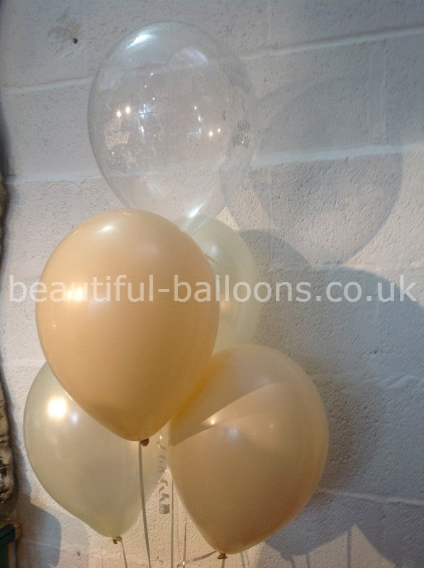 Champagne Bubbles & Ivory 'Happy Birthday' Range Pearlised Latex Balloons with Curling Ribbon