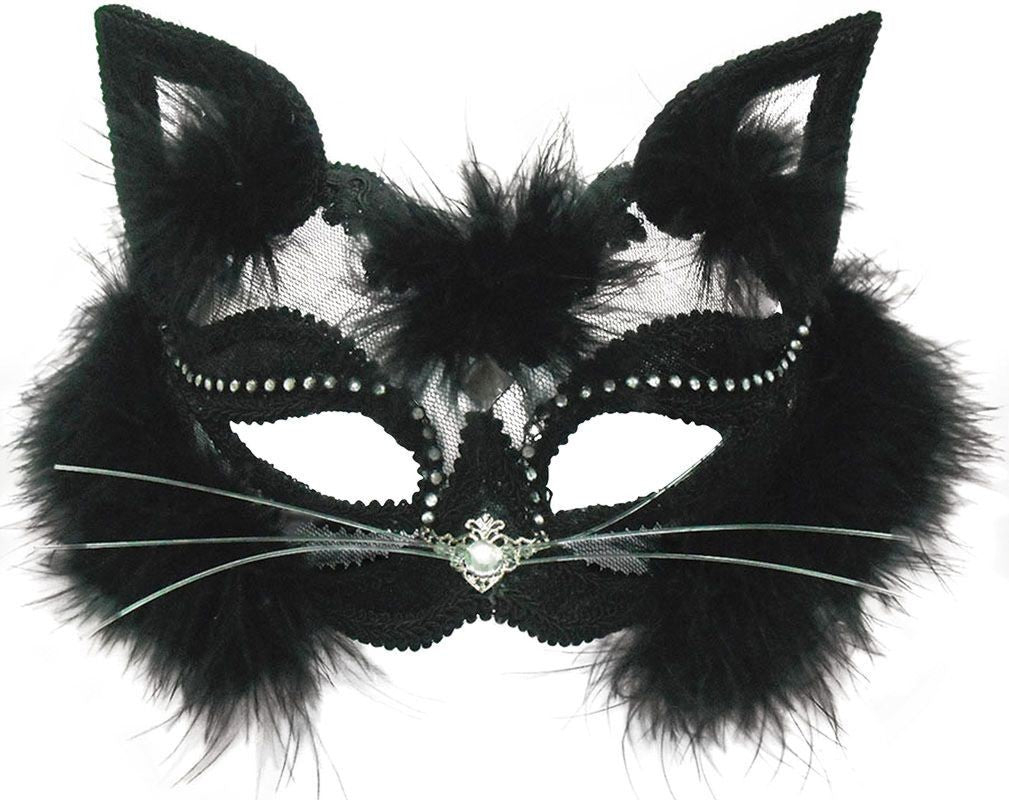 Glamourpuss Cat Masquerade Mask - Black & Lace - Perfect for Halloween!