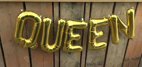 QUEEN in Gold Mini 16" Balloon Letters - air fill Union Jack Royal birthday party