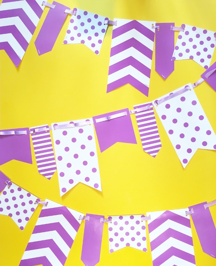 10ft Purple and White Spot and Stripe Reversible Flag Bunting