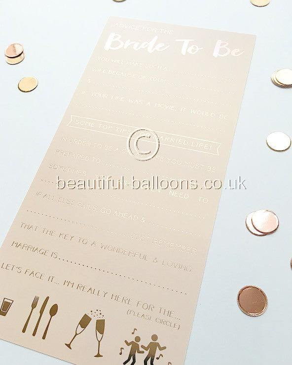 Pink And Rose Gold Advice For The Bride To Be Cards - Team Bride