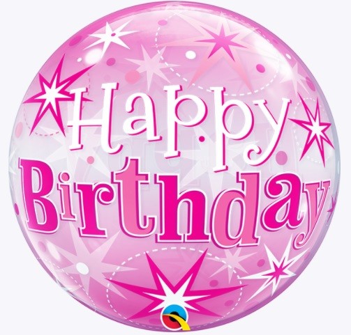 Happy Birthday Pink Starburst Bubble Balloon 22"