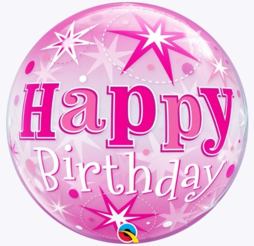 Happy Birthday Pink Starburst Bubble Balloon 22"