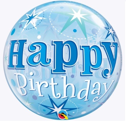 Happy Birthday Blue Starburst Bubble Balloon 22"