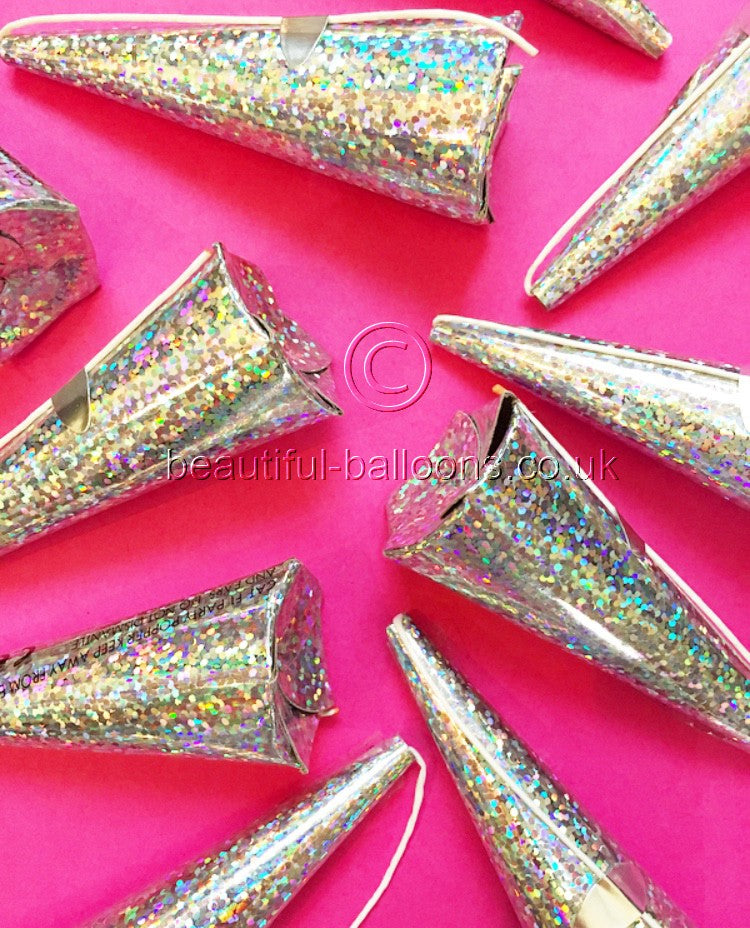 10 Silver Holographic Cone Poppers