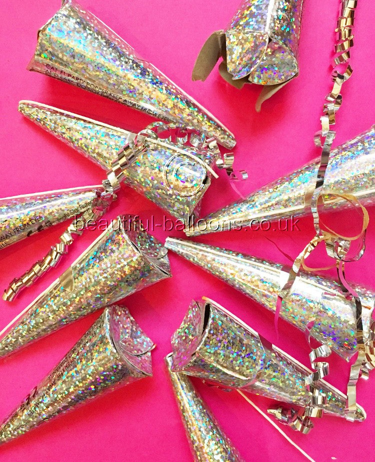 10 Silver Holographic Cone Poppers
