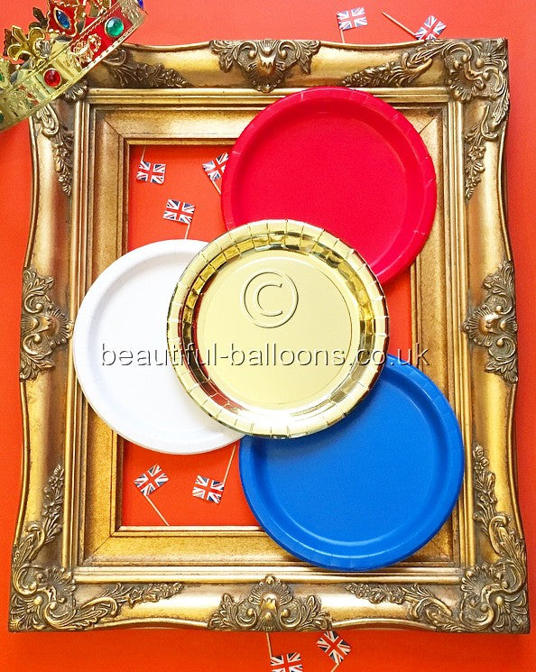 40 x Red, Blue, White & Gold Paper Plates