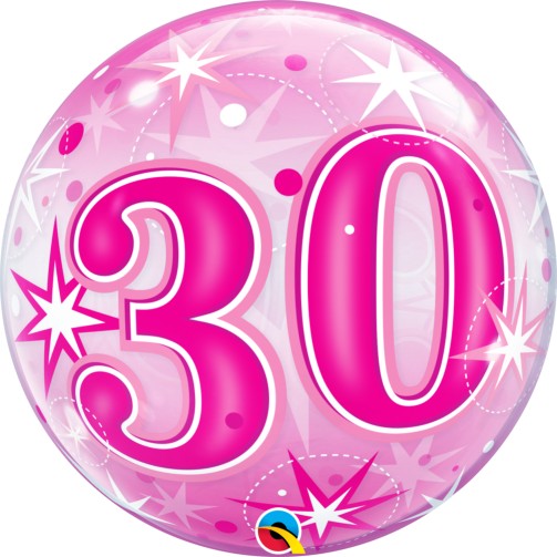Pink Happy 30th Birthday Clear Bubble Balloon