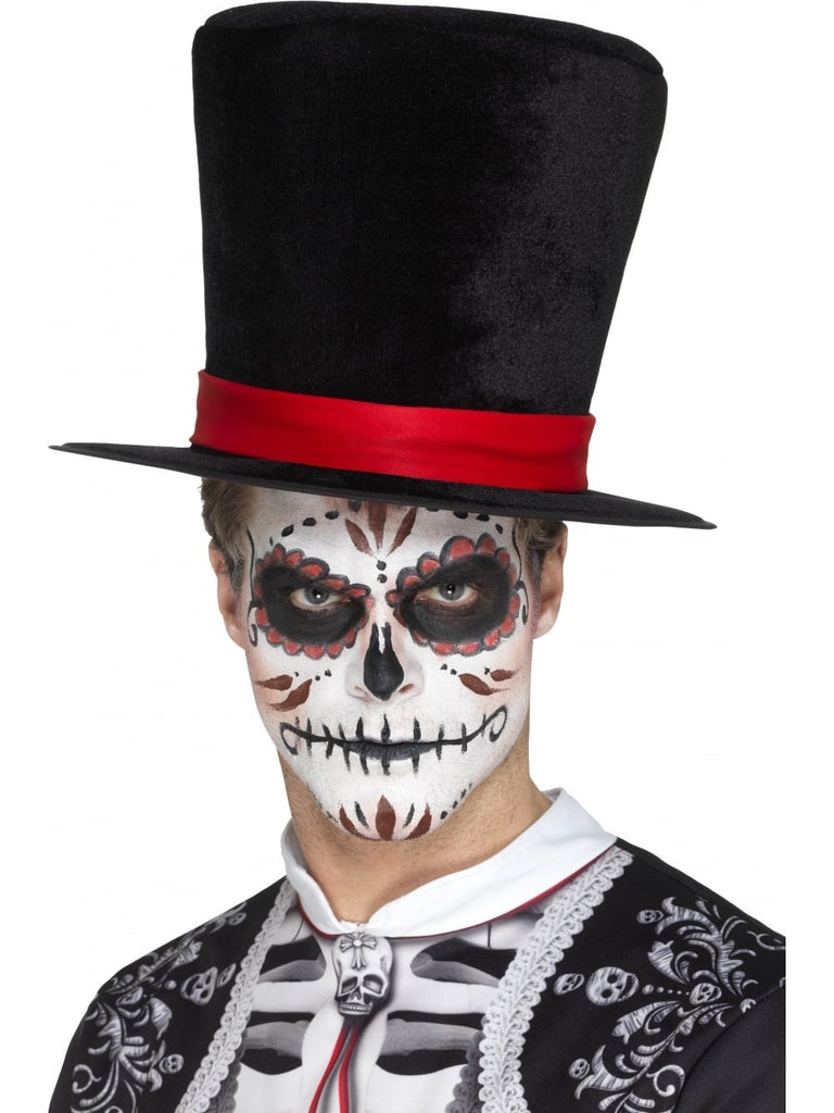 Day of the Dead Top Hat in Black with Red Band