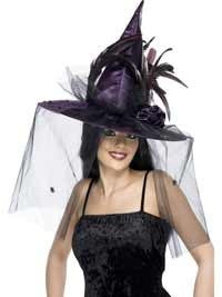 Deluxe Purple Feather Witch Hat
