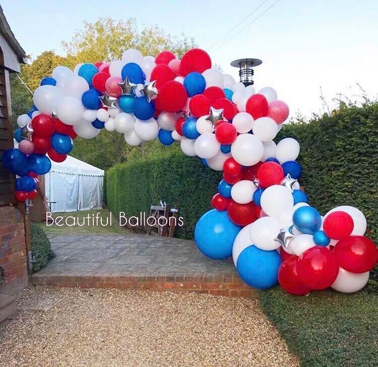 Red White and Blue Balloon Garland Arch Installation